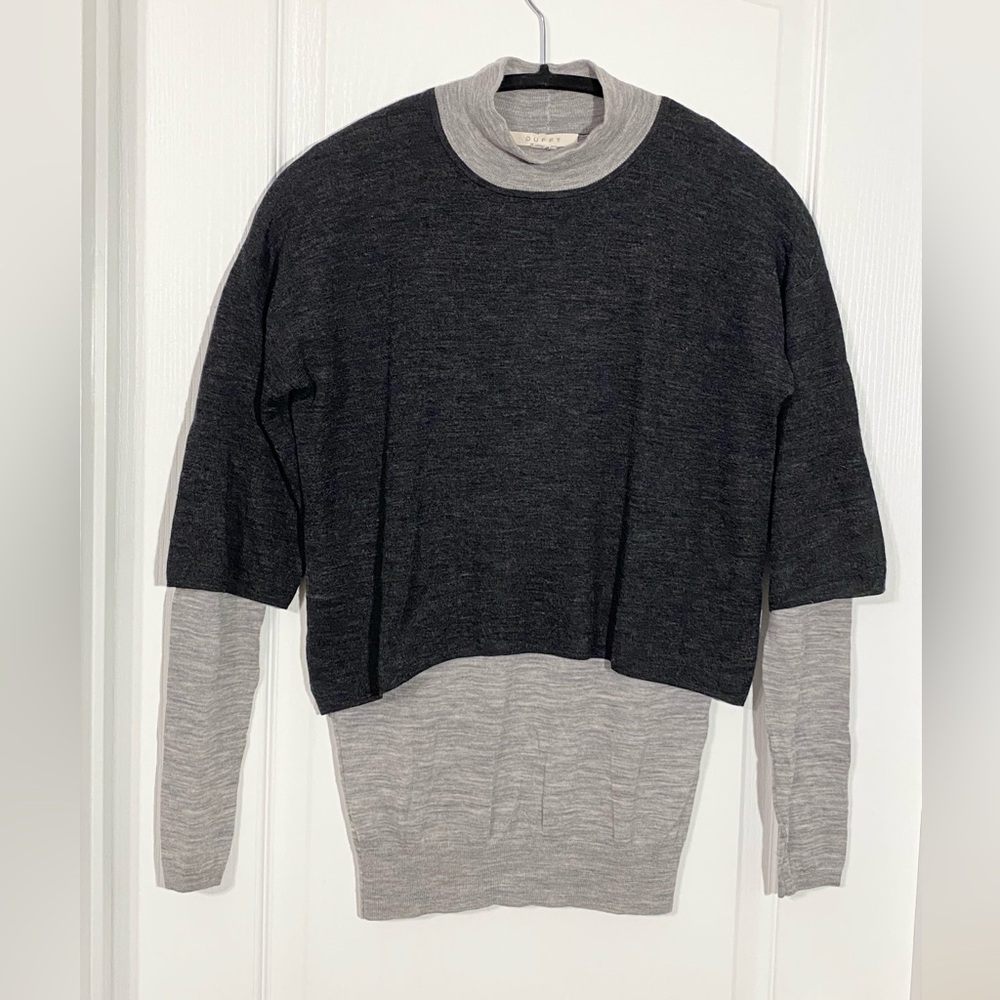 Duffy Layered Colorblock Fine Knit Wool Mock Neck Sweater Gray Size Small